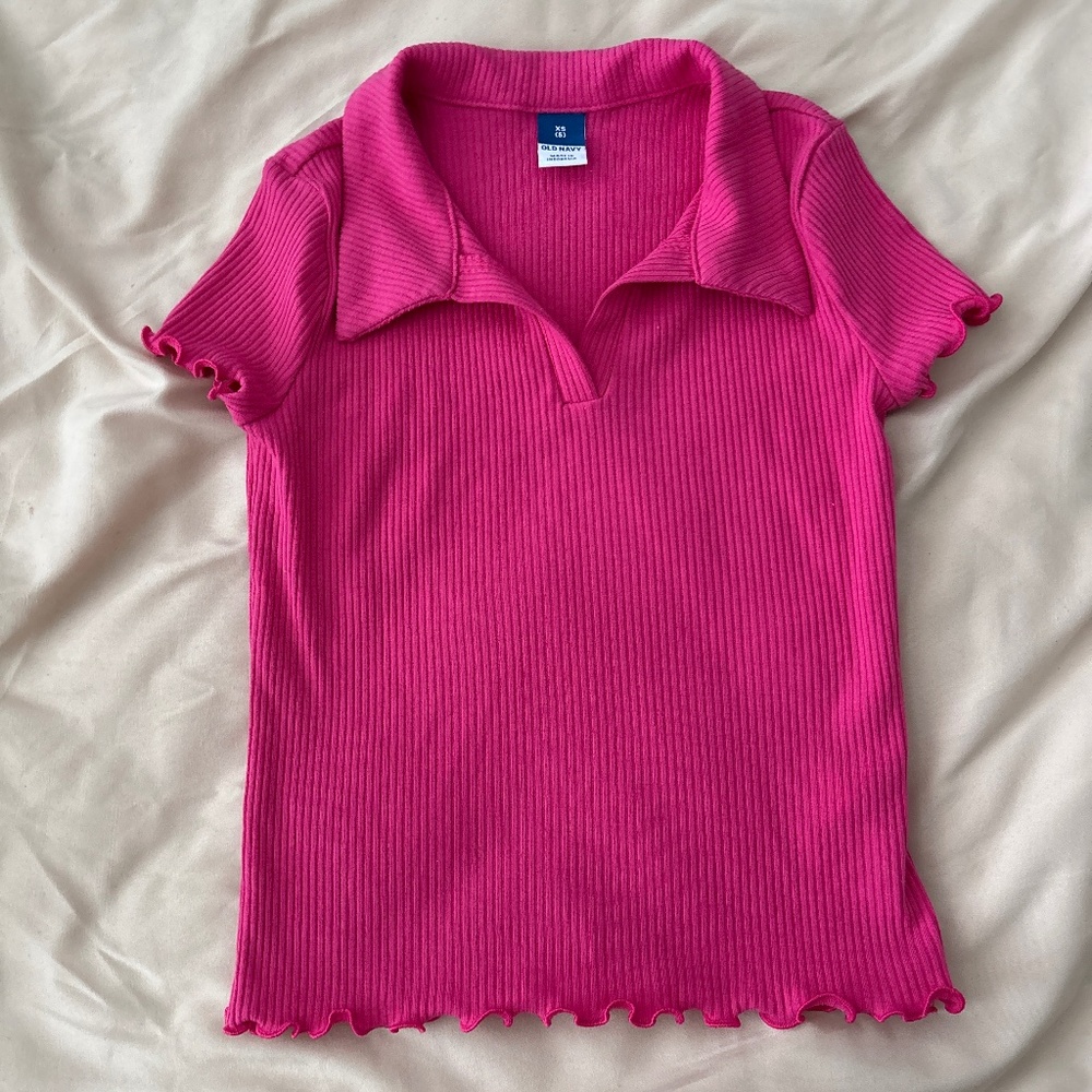 Old Navy Pink Ribbed Collared Tee Size XS 5